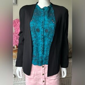 M.M. Lafleur Cardigan Sweater Buttonless Open Front Black Ribbed Knit Size XL